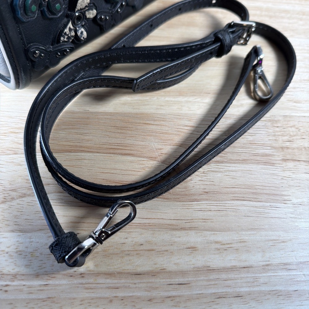 Coach Swagger 17 Black Butterfly Applique Genuine Leather Crossbody Bag Purse - Picture 16 of 16